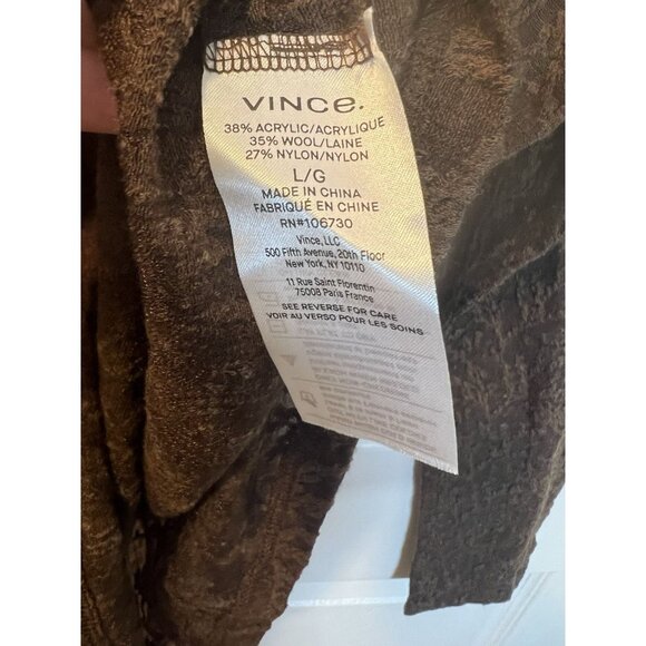 Vince Jacquard Crewneck Lace Top Large Brown Wool Blend Long Sleeve Fitted NWT - Picture 7 of 8